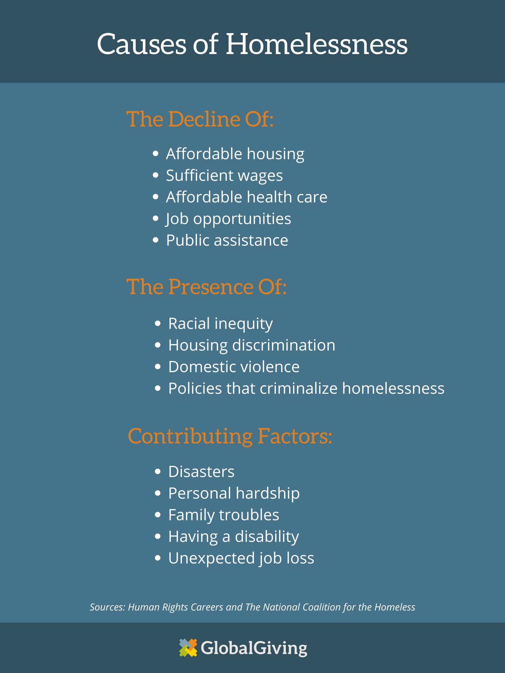 Graphic that states the causes of homelessness in America