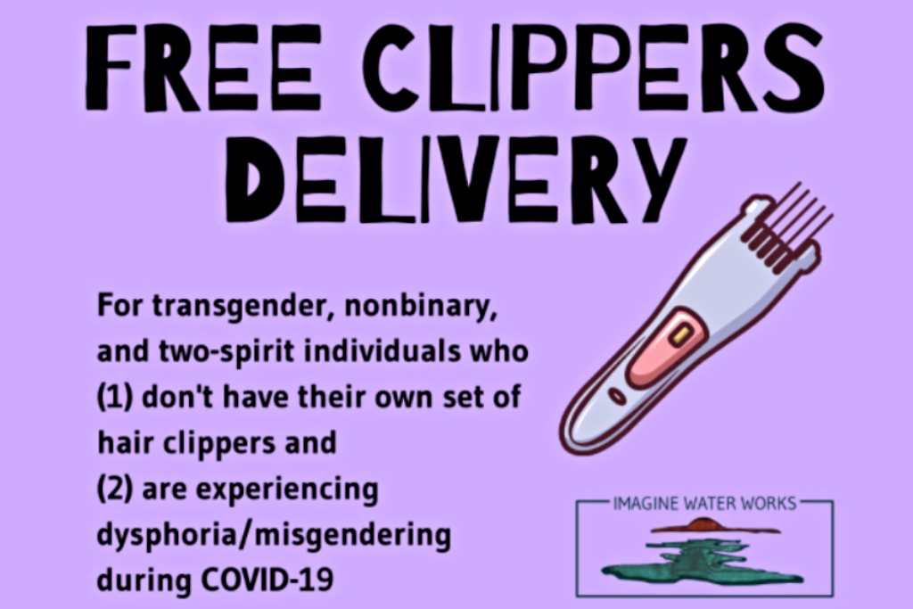 A graphic saying "Free clippers delivery"in black text on a purple background