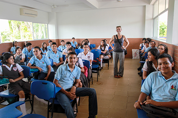 classroom with smiling schoolchildren
