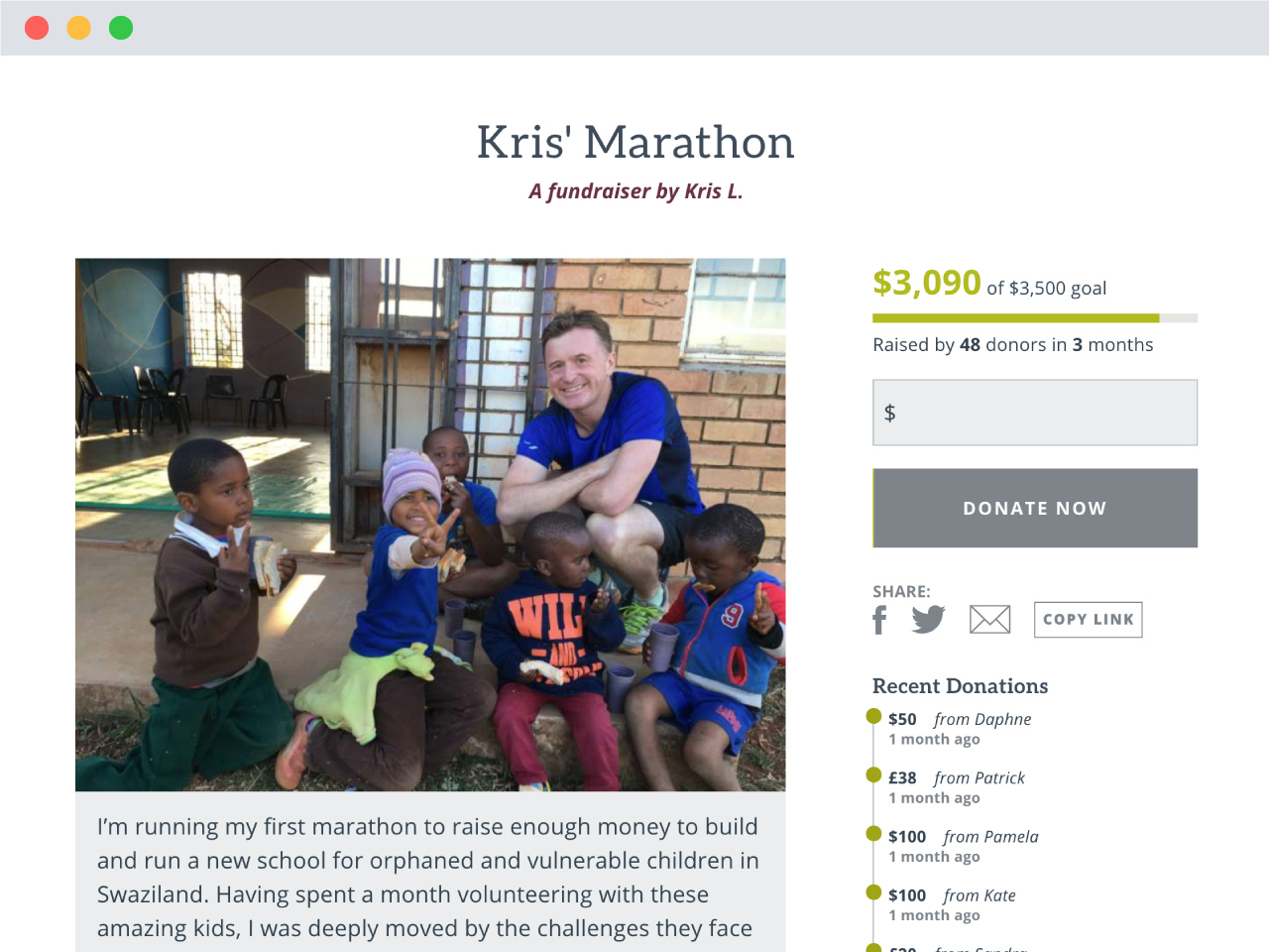 Screenshot of Fundraiser