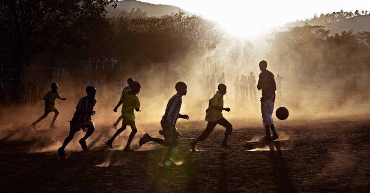 Children playing soccer in drought-stricken Marsabit, Kenya