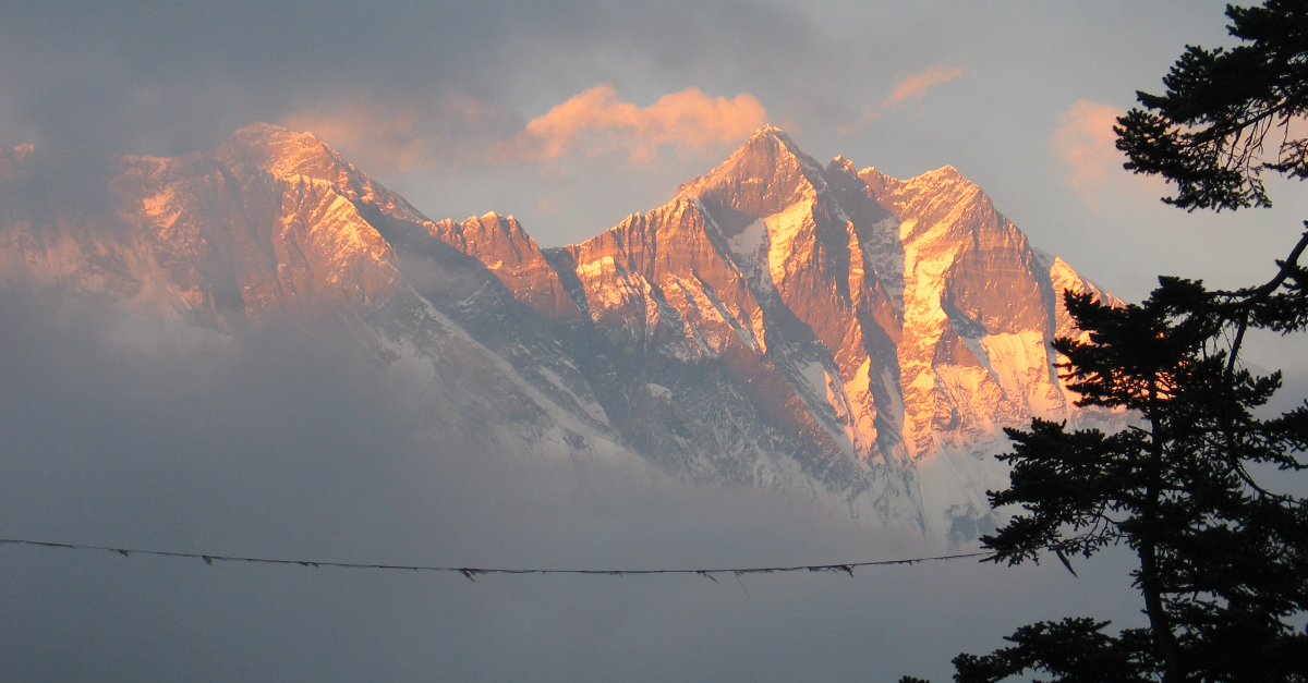 A snow covered mountain top in Nepal