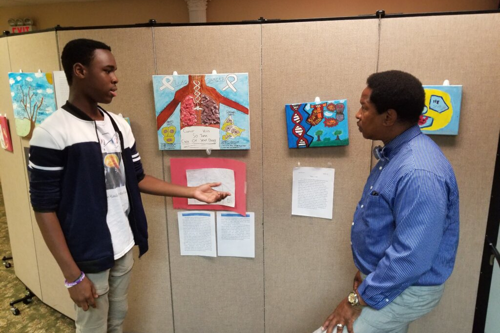 young artist discuses work with older guest black-led nonprofits
