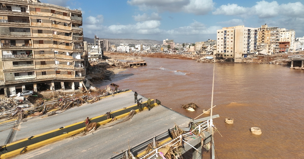 Floodwaters from Mediterranean storm Daniel are visible on Tuesday, Sept. 12, 2023.