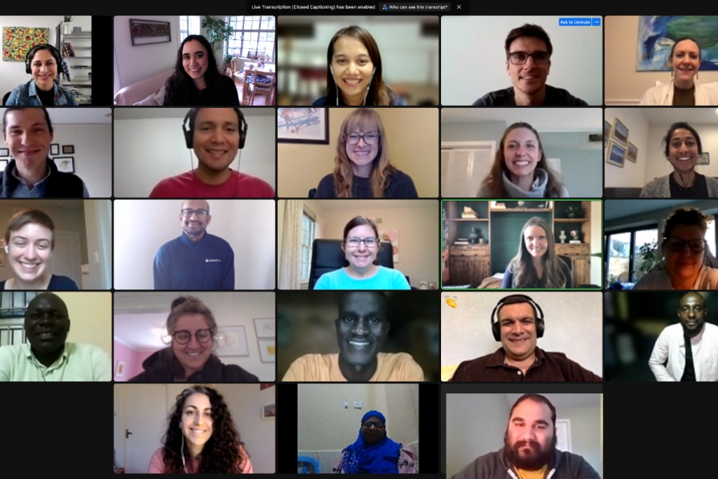 A group of co-creators smile via Zoom.