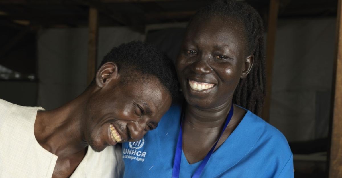 Two midwives smile together in Lebanon