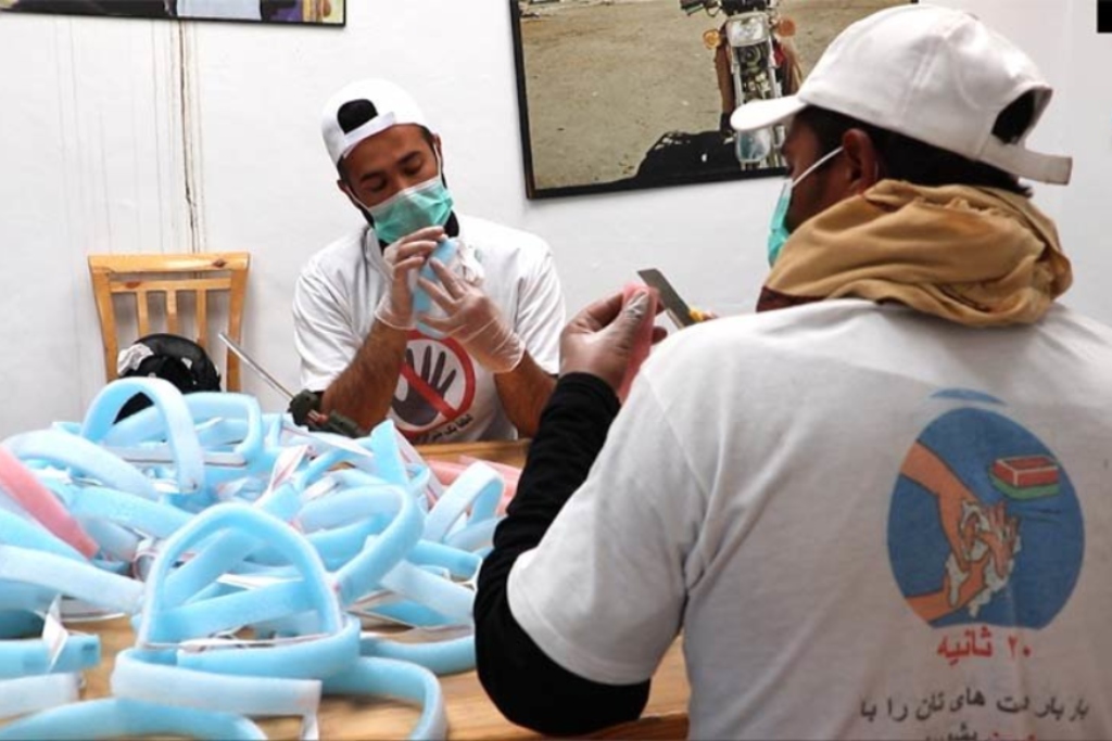 Volunteers turning circus props into COVID safety gear