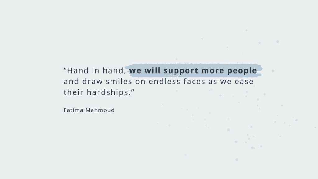 A quote from Fatima, who is working to help people at risk in Lebanon.