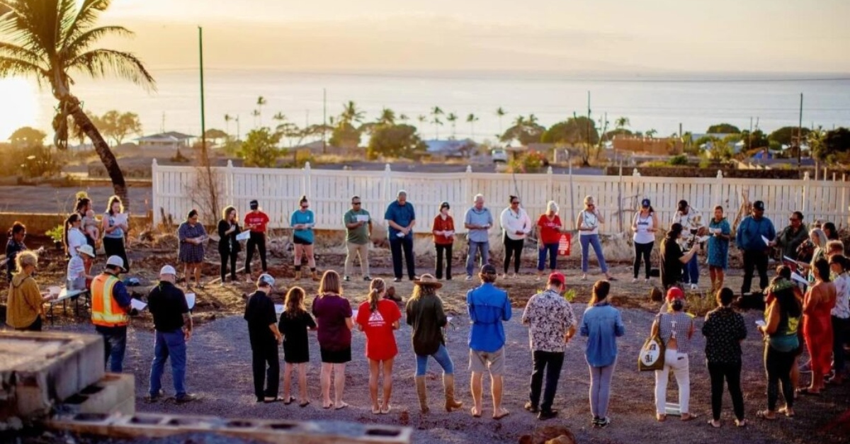 A community circle after wildfires, preparing for recovery together