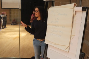 Youth Board member Miriam leads a workshop