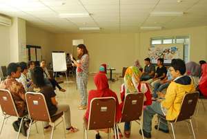 Safoora takes charge of a workshop in Indonesia