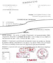 Order declaring Maison de la Gare to be an NGO