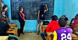 Teaching an English class to older talibe students