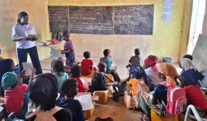 Teacher Fatoumata Ka with her class at Belel Doba