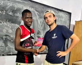 In the classroom with one of his students