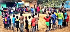 Lala leading games for the talibes, with Abdou