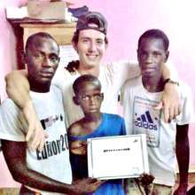 With friends on his last day at the centre