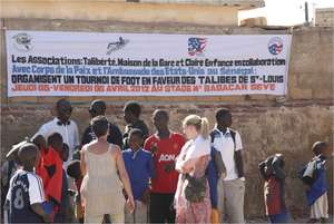 Large banner announcing the soccer tournament
