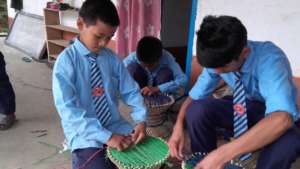 The kids  making  seats of plastic