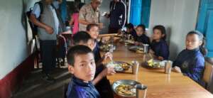 Children having a feast  their kitchen