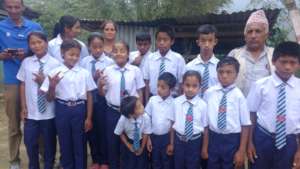 School children with  their teacher