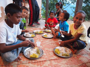 The children having food