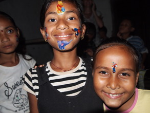 Playing with stickers at the party