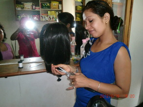 Practicing during the Beautician Training