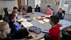 Children attending an English class