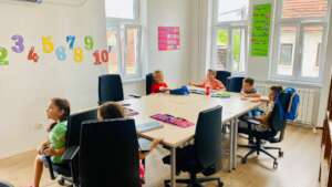 Children attending an English class