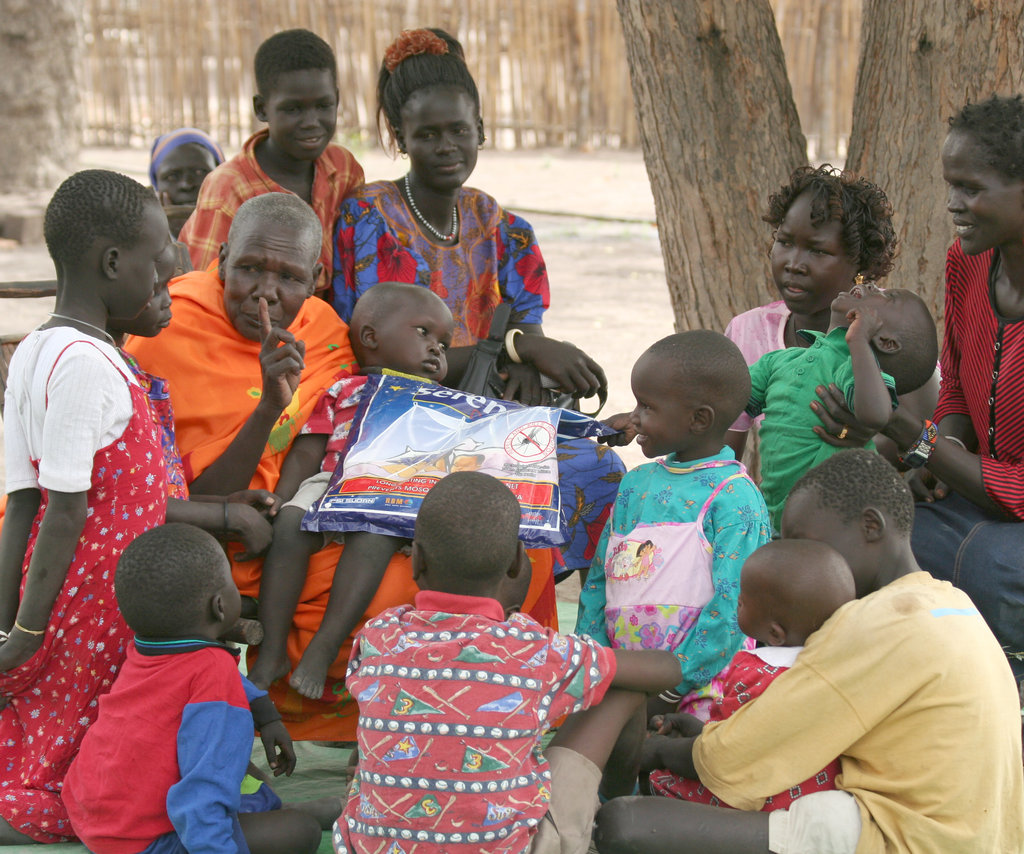 Village elders sharing information about bed nets