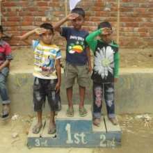 The winner and runner ups at sports day