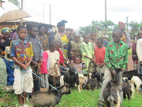 Primary-level orphans receiving their goats
