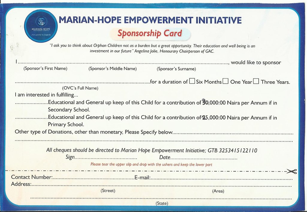 Educational Sponsorship Of OVC In Rural Shendam.