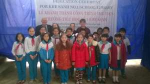 Bergstrom family and students at Khe Sanh library