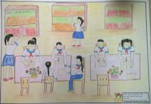 A drawing about the Khe Sanh library by a student
