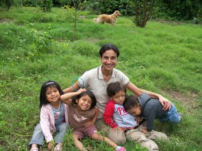 Debora with the kids in the park next door.