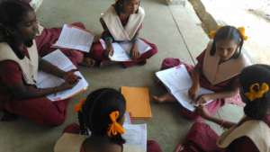 Children reading in a place
