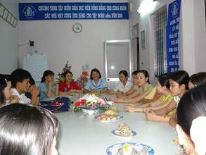 Peer education training inside factory