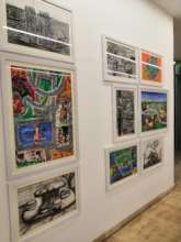 Children work at art exhibition