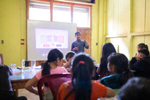 Librarian David conducting a STEM class