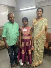 Cancer survivor Jeyanthi, her father, and Dr. Usha