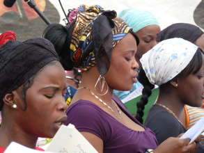 Some women of the choir rehearsing