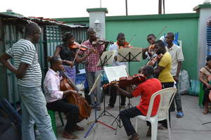 Playing together in a small group on the yard