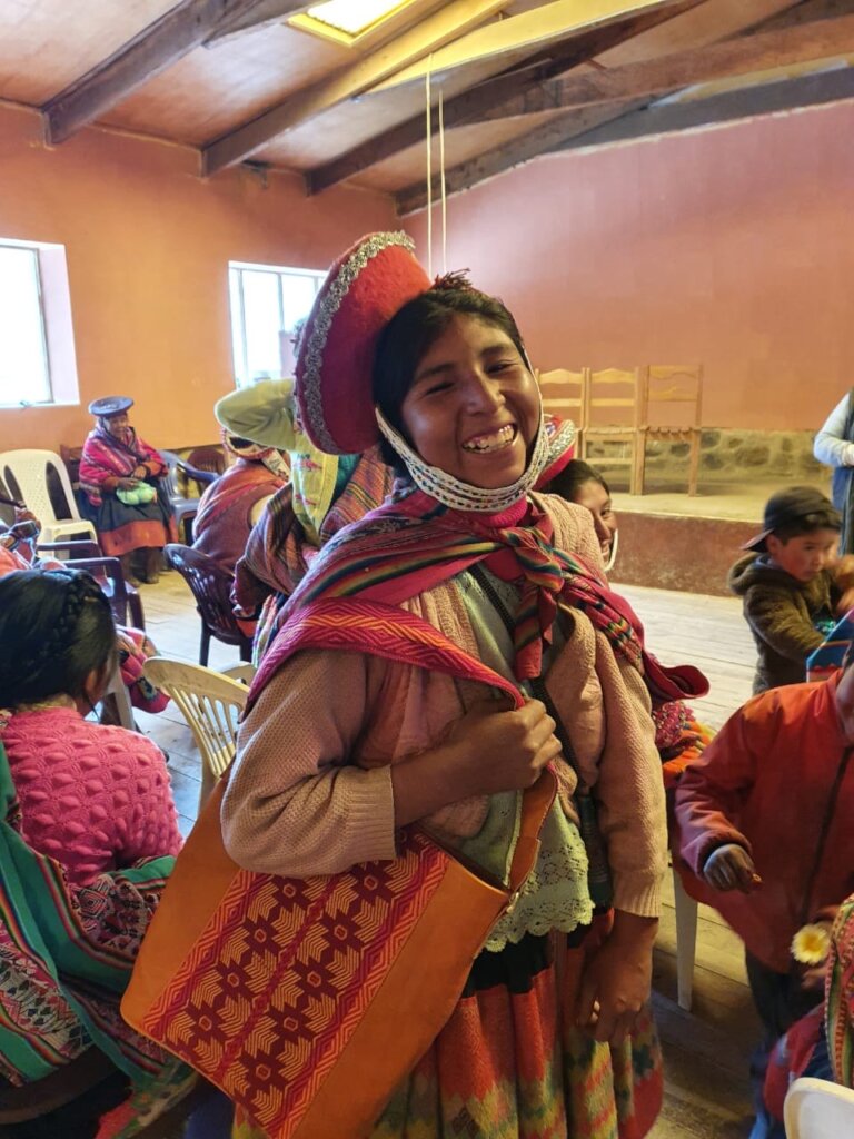 Testing out the bags Awamaki makes from textiles