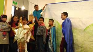 Kids participating on a traditional nativity scene