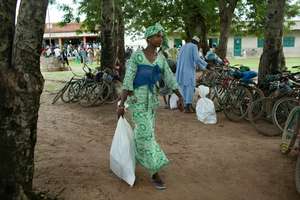 Aissatou Diallo takes home a hygiene kit