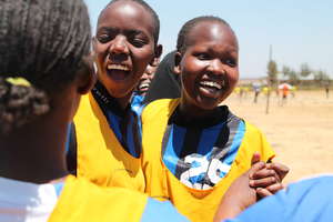 Maggie and Grace after winning a sports tournament