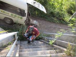 Climbing the steep ladder with a heavy equipment