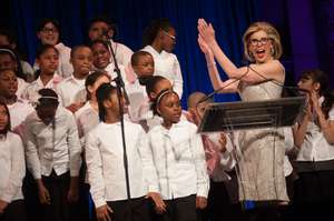 ETM student performers with MC Christine Baranski